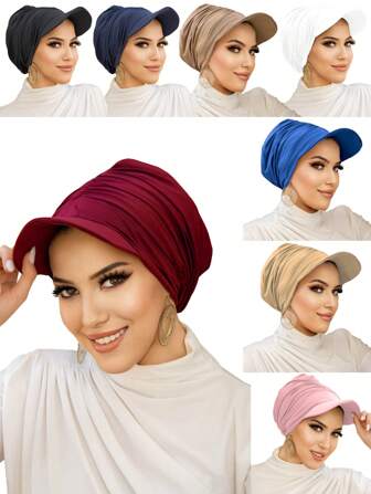 3pcs Women's Solid Color Peaked Cap Beanies, Sun Protection Headscarf Hat For Outdoor Daily Wear