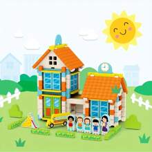 Sabiduría de ensamblaje de espigas y mortajas, sueños infantiles - Bloques de construcción con temas de escuela, hospital, zoológico, estación de bomberos, comisaría de policía, granja, juguetes educativos de construcción creativa