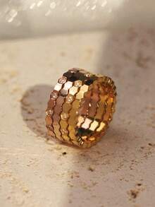 1 件优雅不锈钢圆形金色封闭式戒指，不褪色抗过敏简约 CZ 装饰女士珠宝 - 戒指 - 查看 8