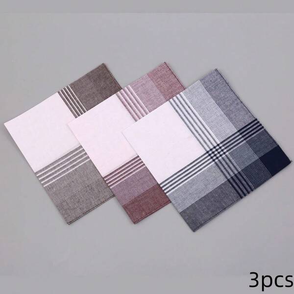 3pcs/Pack Men's Handkerchiefs Classic Jacquard Plaid Design, Thin & Absorbent Handkerchief, Wedding Favor, Mother's Day/Father's Day Gift, Everyday/Outdoor Use,