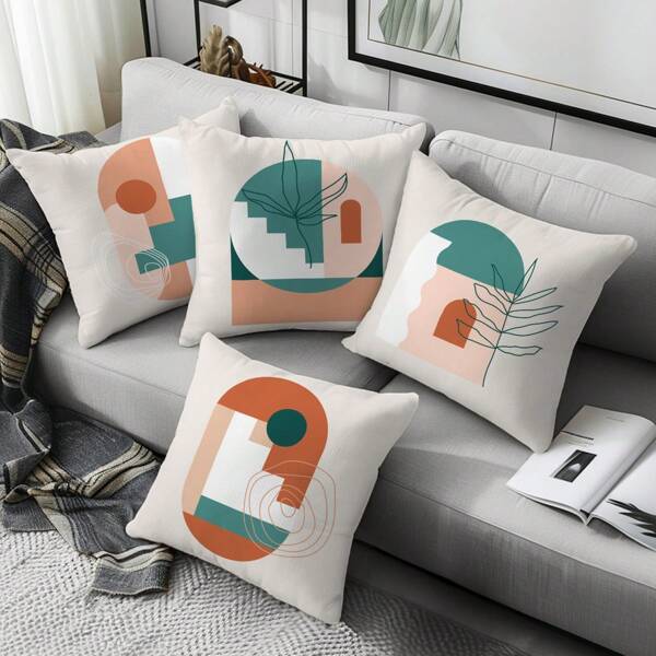 4 fundas de cojín con estampado geométrico floral abstracto rojo y verde, tela de terciopelo de melocotón suave a la piel, impresión unilateral de 45*45CM, adecuado para sala de estar, dormitorio, sofá, decoración del hogar, regalo de cojín decorativo