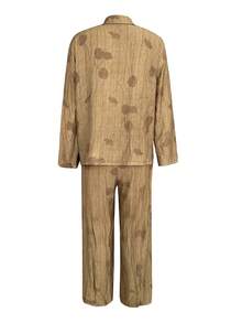 女士休闲前扣家居服套装，适合日常穿着、睡衣、春夏秋 - 棕色 - 查看 2