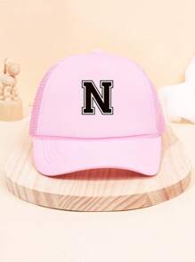 1Pc Children's 26 Letter Printed Baseball Cap, Cute Pink Sunshade Baseball Cap, Mesh Breathable Trucker Cap