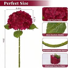 MARTINE MALL 3Pcs 21in Hydrangea Artificial Flowers, Latex Real Touch Hydrangeas Lifelike Large Hydrangea Flowers For Home Decor Party Arrangements Wedding Bouquets Centerpieces (Blue) - Burgundy - View 5