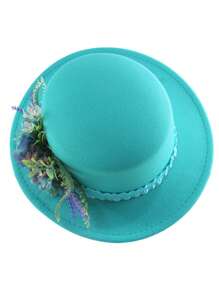 1pc Women's Fashion Wide Brim Hat Lake Blue Multicolor Floral Green Leaf Embroidery Elegant Sun Hat High Quality Straw Hat Wedding Holiday Mother's Day Gift Beach Sun Protection Straw Hat