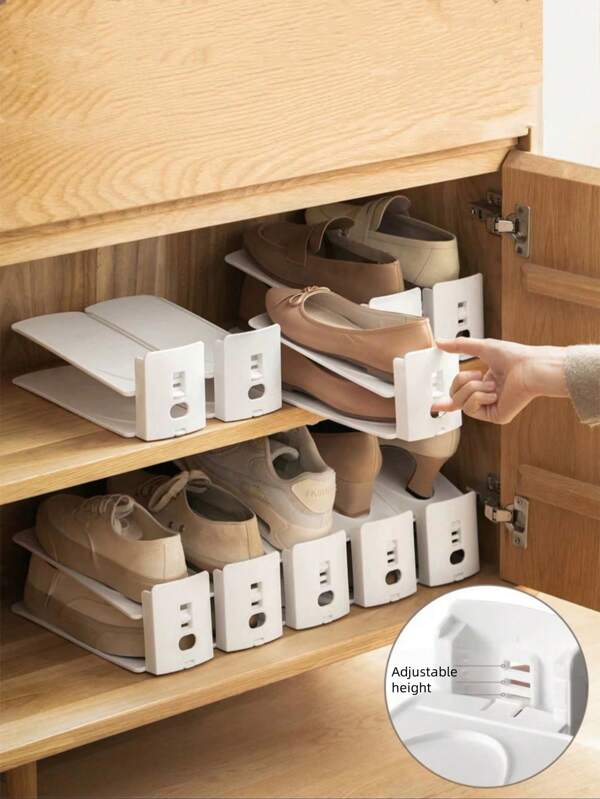 10-Piece Adjustable Double-Layer Plastic Shoe Rack, Suitable For All Kinds Of Shoes Storage, Multi-Layer Dustproof Shoe Cabinet, Storage Cabinet, Storage Rack - Space Saving, Folding Card Slot, Anti-Fall Design, Suitable For Entrance Corridor, Living Room, Bedroom, Bathroom, Dormitory, Home Storage Box