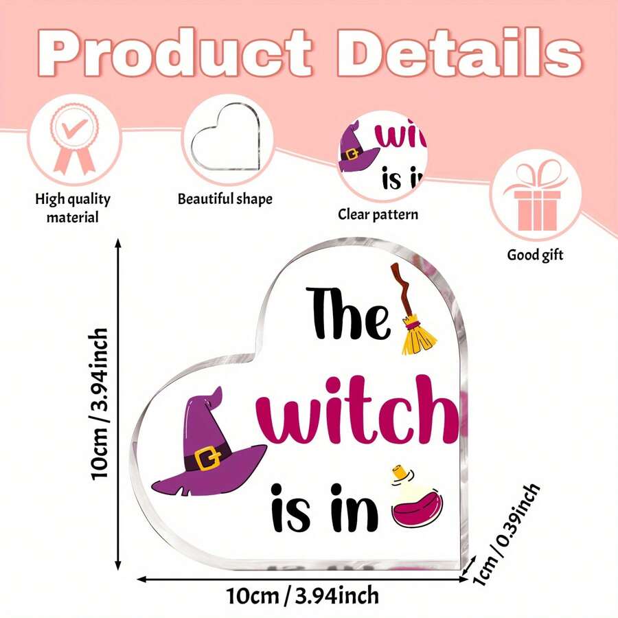 1pc Acrylic "Witch Lives Here" Heart-Shaped Sign - Witchy Home Decor, Suitable For Halloween, Birthday, Housewarming, Anniversary - Made Of Wood, Electricity-Free, Suitable For Christmas, Easter, 4th Of July - Great Gift For Women