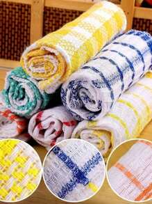 1/2/5pcs Kitchen Double-Sided Dishwashing Cloth Checkered Scrub Cloth Multi-Purpose Cleaning Cloth Checkered Cleaning Square Towel, Quick Dry Cotton Cleaning Cloth Highly Absorbent Multi-Color Grid Pattern Cleaning Cloth Car Cleaning Wipes, Towels For Home, Kitchen And Surface Drying, Highly Absorbent Cleaning Cloth Fabric, Random Colors, Suitable For Home Use