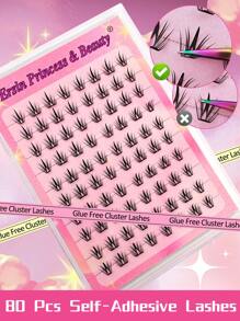 80 pezzi di ciglia a grappolo autoadesive C-Curl, lunghezze miste da 10-13mm, kit di ciglia individuali soffici senza bisogno di colla, estensioni di ciglia fai-da-te con colla pre-applicata, ciglia a grappolo naturali e sfilacciate, estensioni di ciglia a ricciolo C senza bisogno di colla o di solvente, ciglia finte