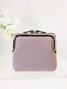 Cartera de mujer de tejido de paja corto, suave PU con broche a presión, diseño minimalista, ligero y compacto, elegante, adecuado como regalo de vacaciones para mujeres, cartera, monedero, cartera linda, cartera pequeña