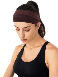 女士 Bandana 1 件简约针织头带，学院风街头摄影运动头巾，粉色/黑色/白色，男女通用配饰，适合所有季节发饰秋冬发带度假装女士优雅围巾 - 咖啡 - 查看 3