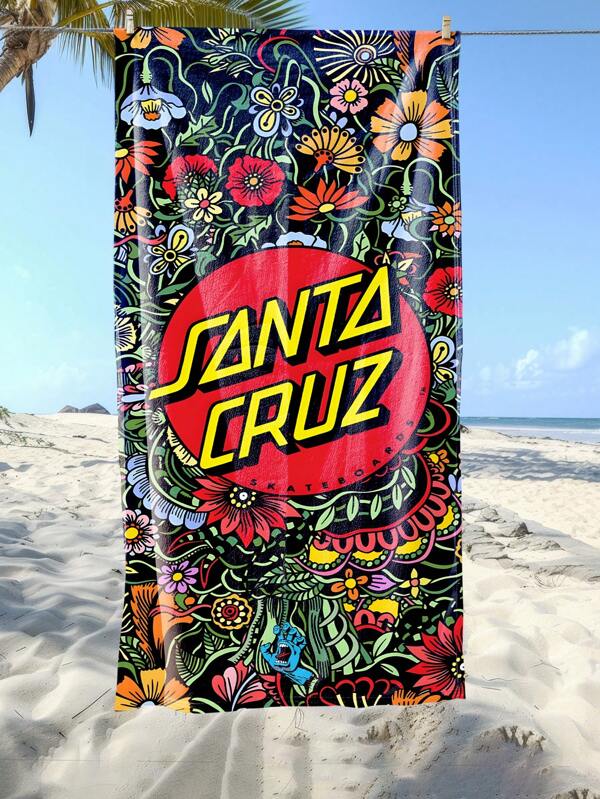 1pc Santa Cruz Skateboard Beach Towel - Tropical Streetwear Design With Vibrant Red & Black Print, Super Soft Microfiber, Quick-Dry Lightweight For Beach, Pool, Camping, Travel, Home & Outdoor Use, Beach Essentials | Streetwear Style | Quickdry Fabric