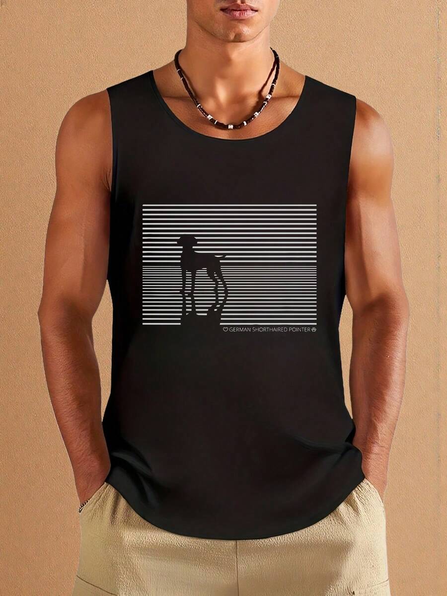 Men's Black German Shorthaired Pointer Tank Top , Men's New Summer 100% Cotton Quality Fashion Printed Tank Top , Comfortable And Soft Breathable Cool(21 PC) - Black - View 1