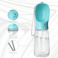 Bouteille d'eau pour chien de 550 ml/19 oz, distributeur d'eau portable pour animaux de compagnie étanche avec bol d'alimentation, convient pour la promenade en plein air, la randonnée, les voyages, en plastique (bleu/rose)