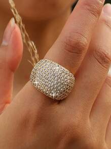 1 Stück luxuriöser goldener Ring mit glänzenden kubischen Zirkonia Statement Ringe für Frauen für Party, Bankett, Hochzeit, Fest und als Valentinstags Geschenk