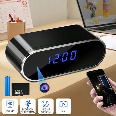 Digital Alarm Clock With Camera, Hidden Security 1080P HD Camera Round Electronic Clock With Motion Detection/Night Vision For Home And Office Security