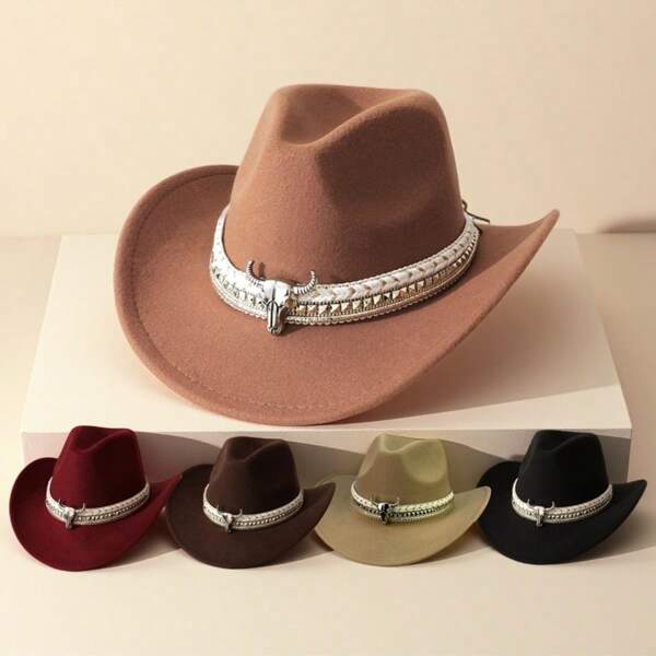 1 Sombrero de vaquero estilo western para mujer, de estilo vintage, con decoración redonda plateada, adecuado para uso diario casual, fiesta de vaqueros western, (talla única)