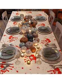 2 piezas 72*54 pulgadas Mantel de mesa con estampado de huellas sangrientas de Halloween, decoración de mesa sangrienta de Halloween, centro de mesa para mesa de comedor, mantel rectangular de zombi sangriento, adecuado para Halloween, fiesta de terror, casa embrujada, decoración, broma del Día de los Inocentes - Multicolor - Ver 7