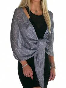 Metallic Glitter Shawl Wrap For Evening Dresses And Weddings - Metallic Dark Grey Silver - View 1