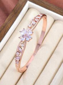 Luxurious High Quality Shinny Bling Bling Zirconia Flower With Irregular Leaf Girl Bracelet For Party Gift