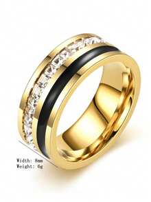 1 件男士不锈钢方晶锆石戒指，适合日常、派对、度假、婚礼、户外、情侣戒指、生日礼物、婚礼配饰