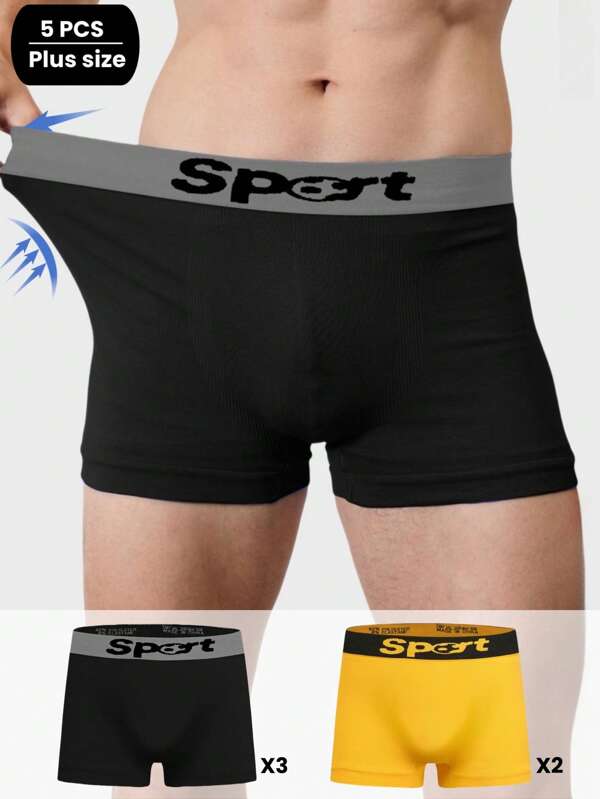 5 Stücke/Pack Herren Große Größen nahtlose, minimalistische farbblockige Pants mit elastischem Bund, Buchstaben Muster, atmungsaktiv, geeignet für Laufen, Gym, Sport