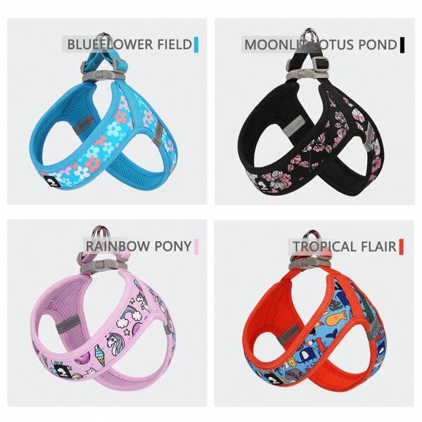 Dog Leash & Harness Set - Breathable Mesh Vest, Reflective Pet Vest Jacket, Suitable For Medium/Small Dogs, Available In 4 Colors