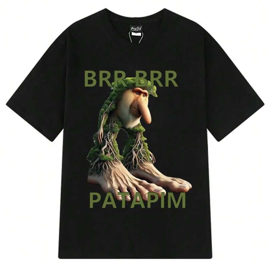 FashionFashionBrr Brr Patapim T Shirt Funny Italian Brainrot Meme Graphic T-Shirt Women Summer Cozy Soft O-Neck T-Shirts Tops - 黑色 - 查看 1
