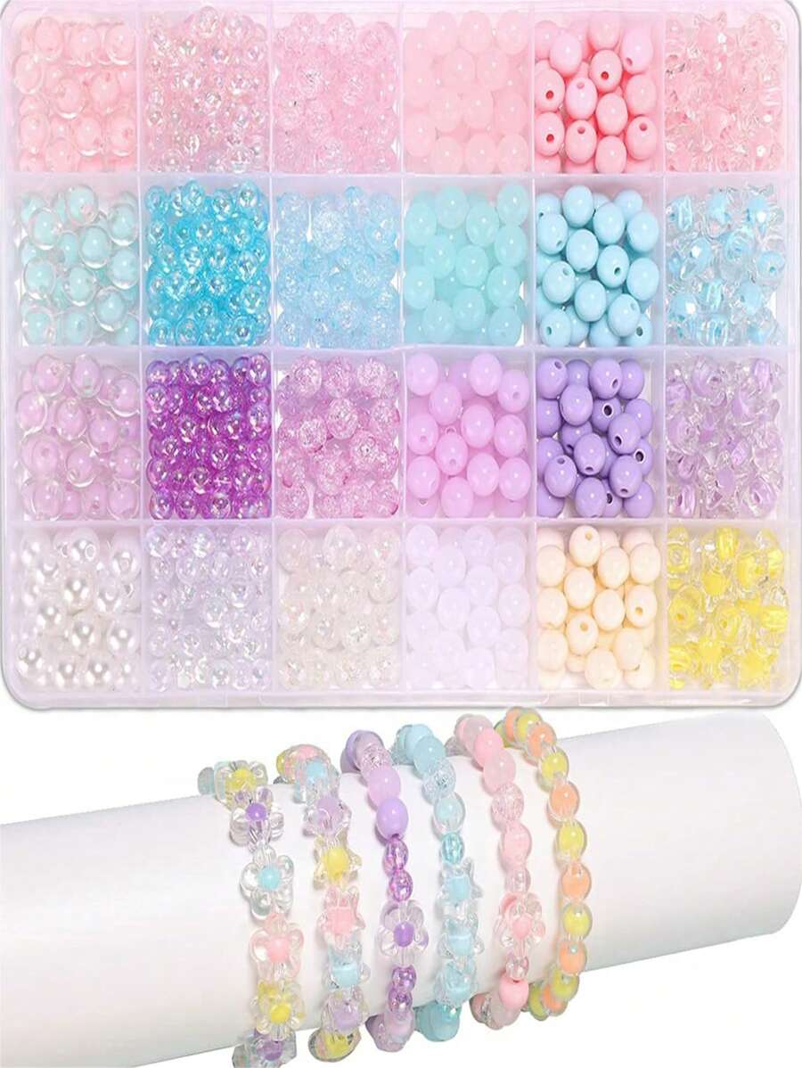 Glas Perlen Armband Bastel-Set, 8mm runde Perlen DIY Schmuckherstellung Hochzeits-Zubehör Acryl Pony Perlen Geschenke