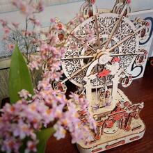 LKAPOPO 391pcs Ferris Wheel Musical Box 3D Wooden Puzzle Assembling Handmade DIY Toy Gift