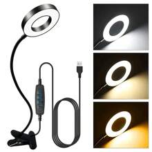 1 Stück runde Klemmleuchte, LED Tischlampe, Leselampe, Nagellampe, Nachttisch Studienlampe, Selfie USB Einzellicht, Live-Streaming Füllleuchte, geeignet für: Schreibtisch, Besprechungsraum, Schlafzimmer, Wohnzimmer, Küche, Badezimmer, Aquarium Beleuchtung, Pflanzen, Live-Streaming, Fotografie, Camping, Fahrrad Dekoration, USB betrieben