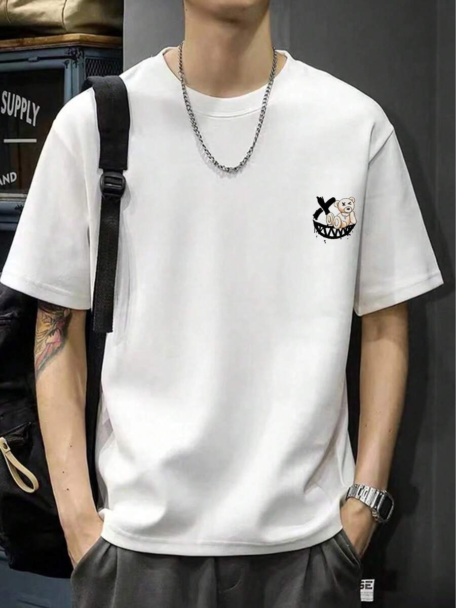 100% Cotton Unisex T-Shirt Short Sleeve Summer Vest 200g Cotton Comfortable Breathable Funny T-Shirt Men's Stylish And Casual Print Fashion Casual Outdoor Sports Fitness Tops Holiday Gift - 白色 - 查看 1