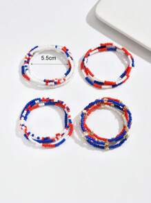14 pièces/set Bracelets en perles avec étoiles rouges, blanches et bleues pour le 4 juillet, convenant aux déplacements quotidiens des femmes et assortis aux festivals