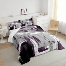 Abstract Bedding Set Kids Modern Abstract Art Comforter Set Purple Grey Black Comforter For Boys Room Decor Lightweight Retro Duvet Set Full Size With 2 Pillow Case - MultiWarna - View 6