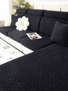 1 件弹力沙发套防滑全盖沙发座垫套，四季通用面料加厚沙发套可水洗防尘宠物友好装饰套适用于卧室、办公室、客厅 L 型沙发，1-2-3-4 座 - 黑色 - 查看 1
