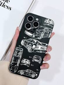 1pc Matte Texture Black TPU Protective Phone Case With Cute Car Pattern, Compatible With IPhone 15/15 Pro/15 Plus/15 Pro Max, IPhone 16/16 Pro/16 Plus/16 Pro Max, Galaxy S23 Ultra/A14/A24, Redmi Note 12 Pro