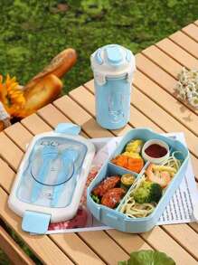 2 Pieces/Set Large Capacity Lunch Box And Water Cup Set, Portable Insulated Lunch Box, Grid Design, Equipped With Sauce Box, PP Material, Very Suitable For Commuting To Work, Students Carrying Lunch, Suitable For Microwave Ovens, Dishwashers, Back To School Gifts, Etc