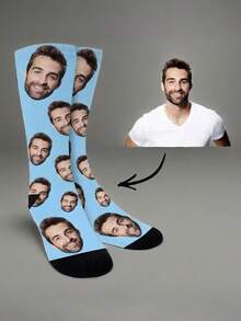 1 Pair, Custom Photo Men's And Women's Medium Socks, Personalised Face Or , Couple's Personalised Medium Socks, Funny Face Socks, Custom Pet Socks, Digital Printing, Comfortable And Funny Socks, Anniversary Gift, Birthday Gift, Father's Day Mother's Day Gift, Funny, Happy, Crazy, Anime, Multicoloured Socks - Multicolor - View 10