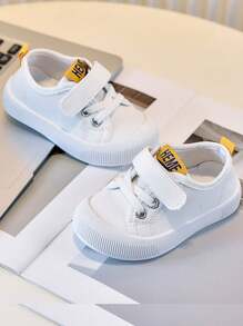 1 Pair Baby Color Block Round Toe Hook And Loop Fastening Canvas Casual Sneakers, Unisex Style Suitable For All Seasons