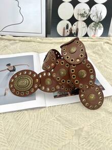 1 chiếc thắt lưng bản rộng đính đinh tán bằng da PU phong cách Bohemian kiểu Tây thường ngày, đa năng cho váy, phù hợp cho ngày lễ, tiệc tùng, hẹn hò, mùa thu, Halloween - Nhiều màu - Xem 6