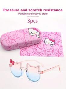 Sanrio 2 pièces Étui à lunettes Hello chat, Chiffon de nettoyage de lunettes Hello chat, Coffret de rangement 2 pièces pour Lunettes modes avec chiffon de nettoyage de lunettes, Etui à lunettes, Monture de lunettes, Etui à lunettes, Accessoires de lunettes unisexes Conception charmante Boîte de rangement de lunettes portable en matériau PU résistant à la pression