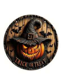 Decoración de puerta de madera con corona floral retro, cabeza de calabaza de Halloween, decoración de arte del horror para el hogar, el jardín y el patio: Decoración colgante de madera