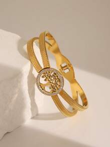 1 Pc Fashionable & Elegant Bracelet, Personalized Geometric Zirconia Bracelet, Jewelry Accessory Gift For Women/Girls, Waterproof, Stainless Steel, Gold, Love, Lucky Charm