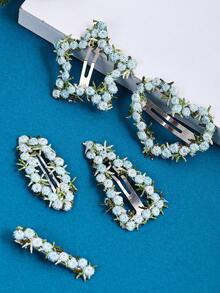 165 件女孩蓝色圆点花朵发圈，亮丝发圈，弹力发绳发带，刺绣花朵星心金属发夹发夹发饰套装，适合节日派对和日常使用 - 彩色 - 查看 7