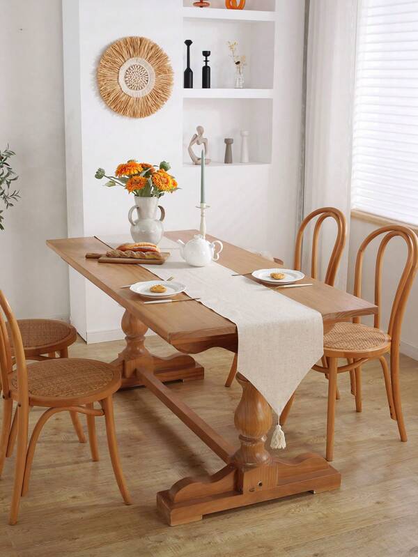 1pc Plain Bamboo Knot Hemp Triangle Double-Layer Table Runner, Nordic Minimalist Solid Color Table Decoration Fabric To Create A Beautiful Dining Atmosphere