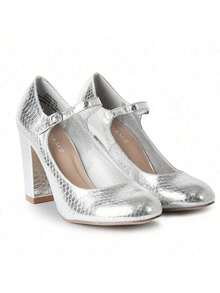 Women's White Wine Rose Gold Black Taupe Beige Grey Lipstick Natural Snake Mary Jane Pumps – Round Toe Ankle Strap Vintage Dress Heels [Size Up Half Size] - 蛇 - 查看 4