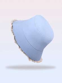 1pc Solid Color Dopamine Lace Patchwork Bucket Hat, Simple Versatile Stylish Fashion Casual Sun Protection Travel Beach Hat