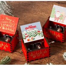 1 Caja de música de Navidad, Caja de música de mano, Caja de música de madera de Navidad miniatura de estilo vintage con grabados, Decoración navideña, Regalo de Navidad y Año Nuevo para hombres y mujeres