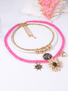1 pieza Collar colgante de flores y animales con cuentas multicapa de diseño de lujo de aleación, versátil para mujeres