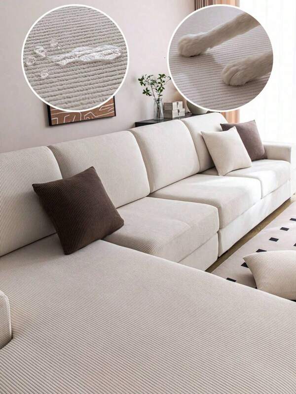 1pc Jacquard Elastic Sofa Seat Cushion Cover, Minimalist Modern Non-Slip Sofa Slipcover, Living Room Sofa Protector Fit For L-Shaped And 1/2/3/4 Seater Sofa